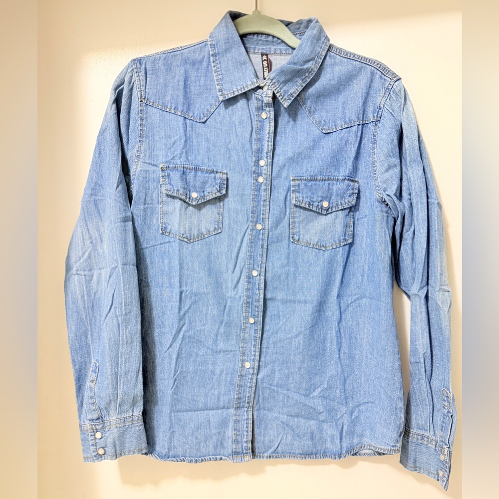 Light Blue Denim Button-Up Shirt